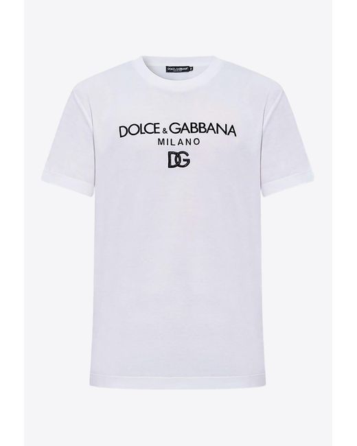 Dolce & Gabbana White Dg Logo Embroidered T-Shirt for men
