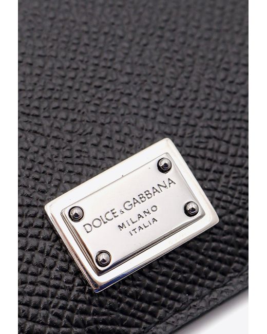 Dolce & Gabbana White Logo Plate Grained Leather Cardholder for men