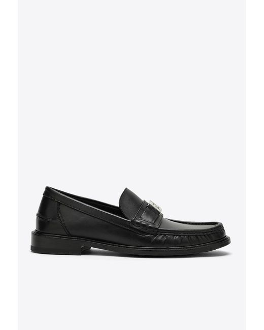 Fendi Black Ff Logo Loafers In Calf Leather for men