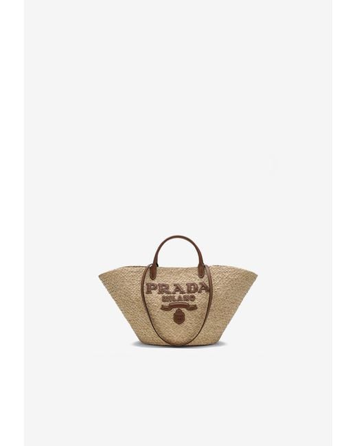 Prada White Large Logo Patch Basket Tote Bag
