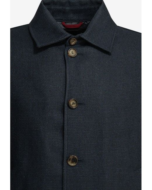 Brunello Cucinelli Blue Denim Buttoned Jacket for men