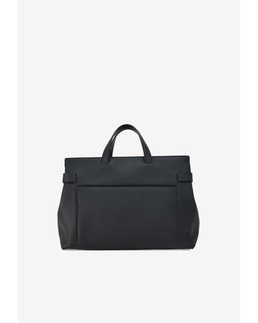 Ferragamo Black Gancini Buckle Hammered Leather Tote Bag for men