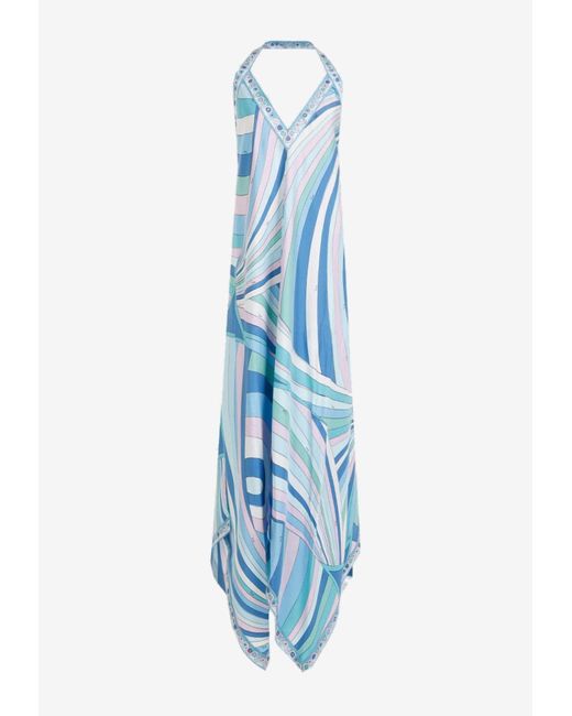 Emilio Pucci Blue Iride Print Silk Maxi Dress