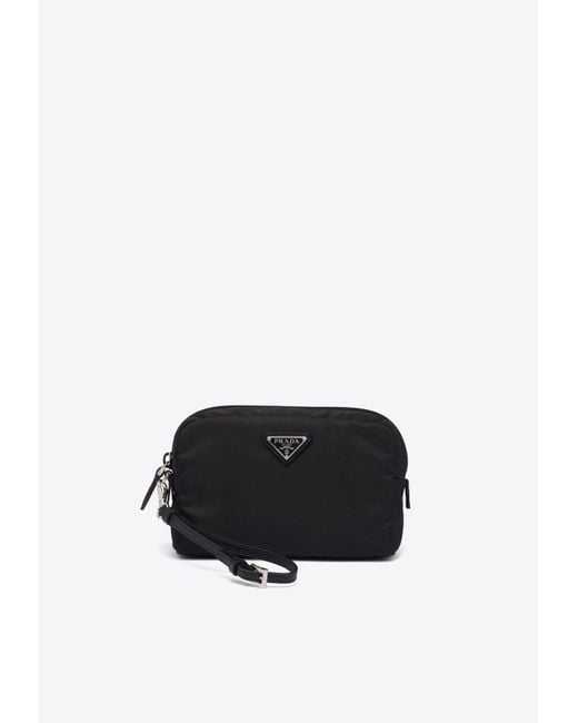 Prada Black Re-Nylon Logo Plaque Pouch Bag