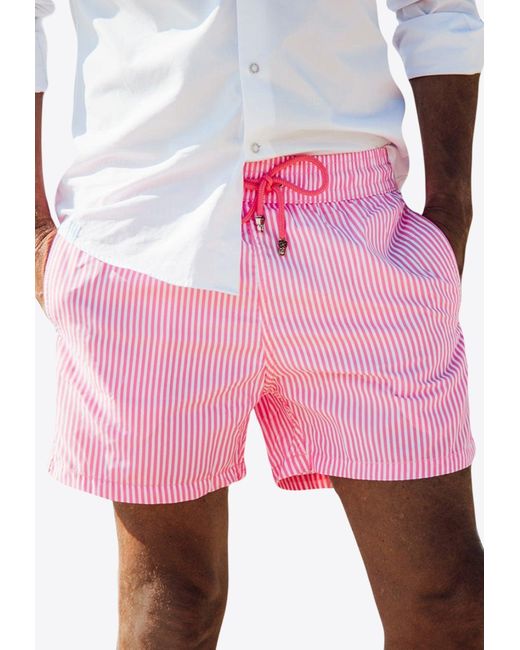 Les Canebiers Pink Ermitage Court Fine Rayure Swim Shorts for men
