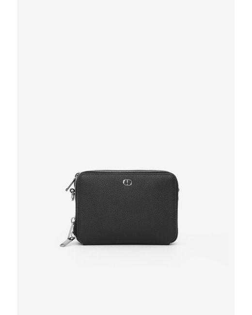 Dior Black Cd Leather Pouch With Shoulder Strap for men