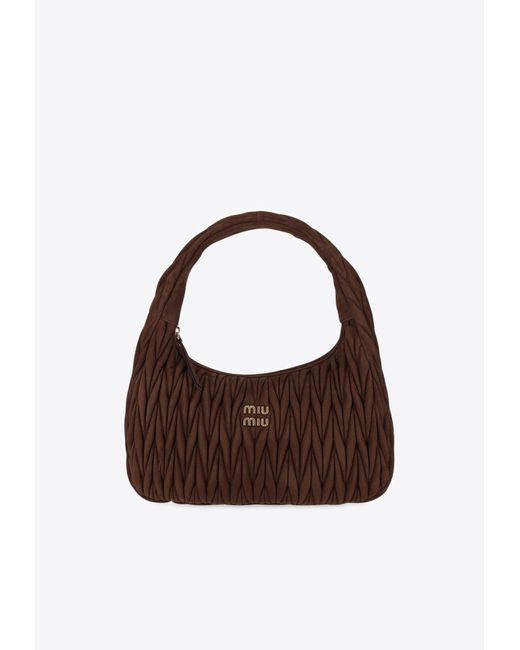 Miu Miu Brown Wander Matelassé Suede Shoulder Bag