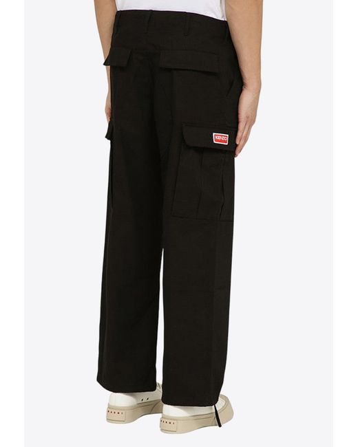 KENZO Black Logo Workwear Cargo Pants for men