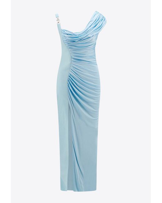 Versace Blue Medusa Draped Maxi Dress