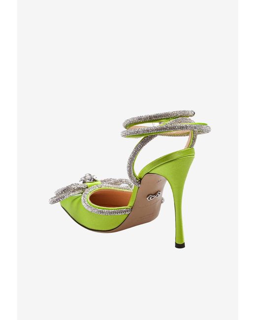 Mach & Mach Green Double Bow 110 Embellished Satin Pumps
