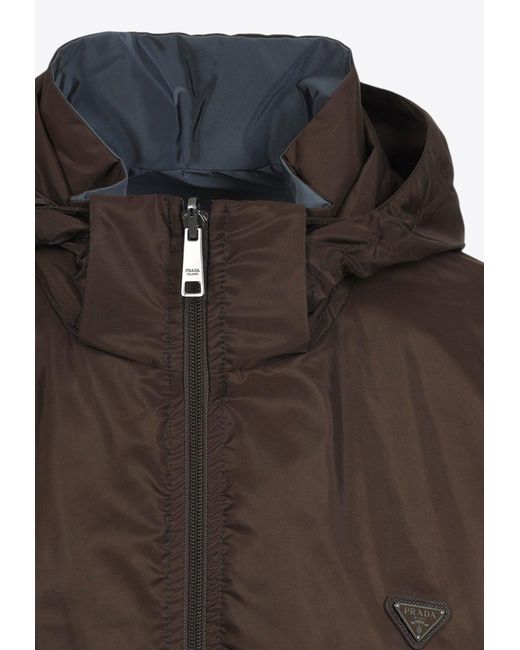 Prada Brown Reversible Hooded Jacket With Triangle-Logo for men