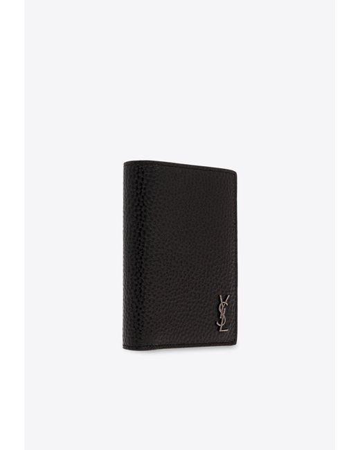 Saint Laurent Black Tiny Cassandre Leather Cardholder for men