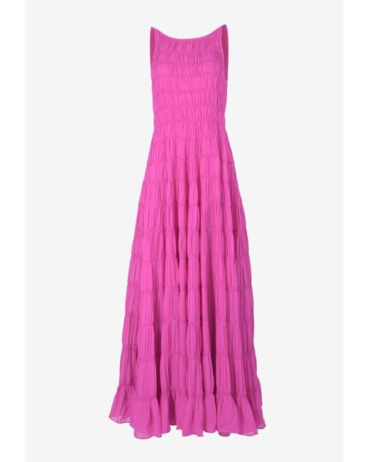 Aje. Pink Rosewood Ruched Maxi Dress
