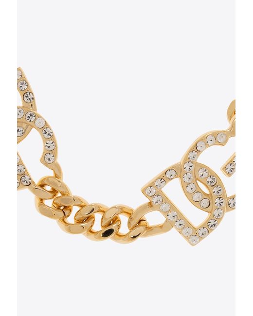 Dolce & Gabbana Metallic Interlocking Dg Logo Crystal Embellished Bracelet