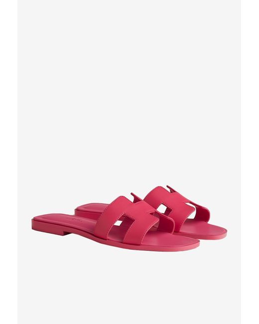 Hermès Red Oran H Cut-out Sandals In Calf Leather