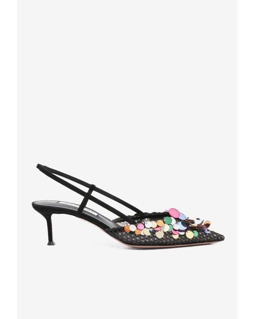 Aquazzura White Can Can 50 Paillettes-Embellished Mesh Pumps