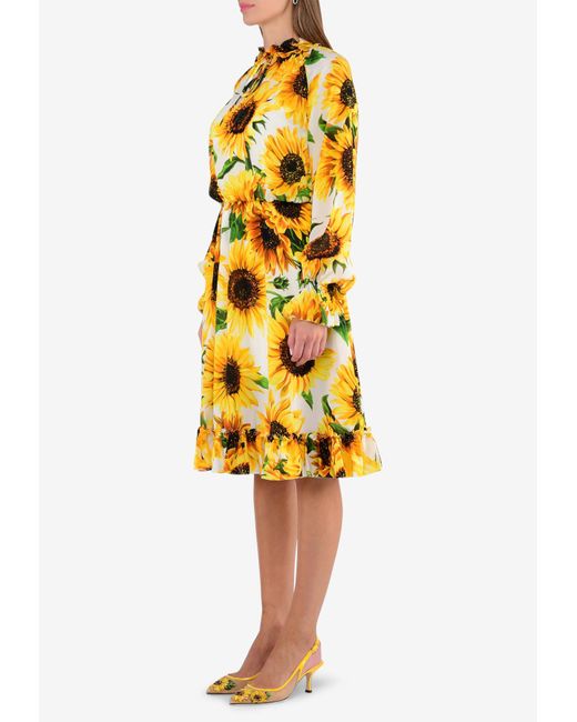 Dolce & Gabbana Yellow Sunflower Print Long Dress