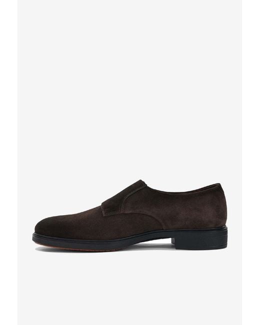 Santoni Black Suede Monk Strap Shoes for men