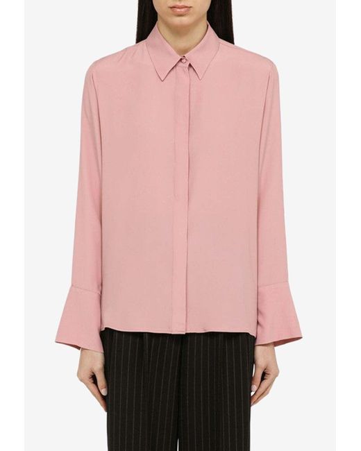 FEDERICA TOSI Pink Silk-Blend Long-Sleeved Shirt
