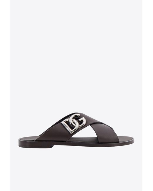 Dolce & Gabbana White Dg Logo Calf Leather Sandals for men
