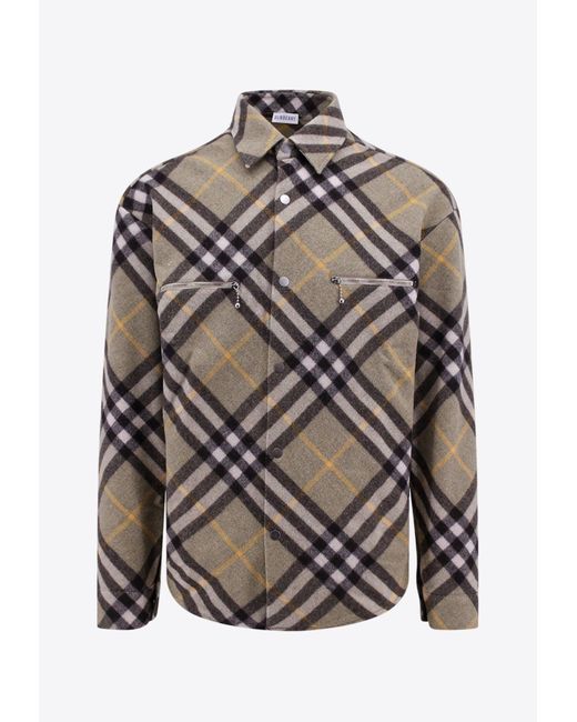 Burberry Gray Checked Wool Overshirt for men