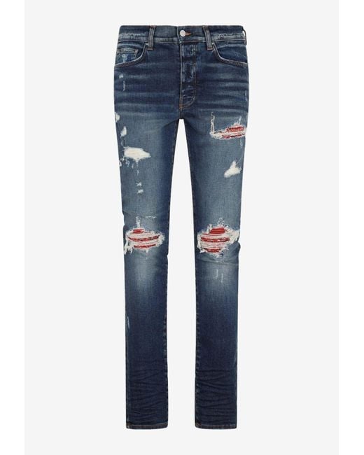 Amiri Denim Bandana Mx1 Skinny Ripped Jeans in Blue for Men Lyst