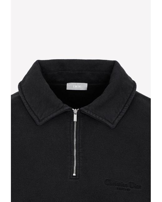 Dior Black Logo Embroidered Half-Zip Sweatshirt for men