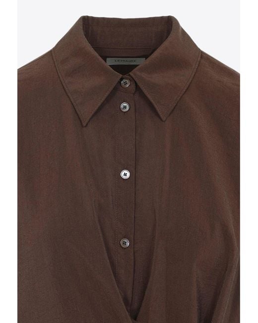 Lemaire Brown Straight Collar Twisted Midi Dress