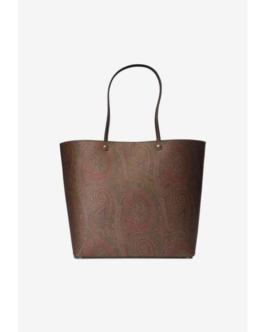 Etro Brown Xl Paisley Jacquard Essential Tote Bag