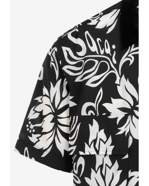 Sacai Black Velvet-Collar Floral Shirt for men
