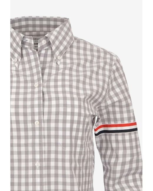 Thom Browne White Long Sleeve Gingham Check Shirt