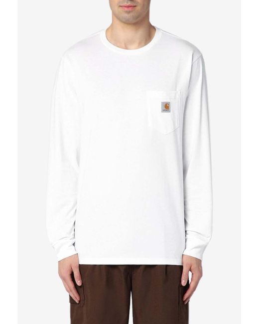 Carhartt White Logo Patch Pocket Long-Sleeved T-Shirt for men