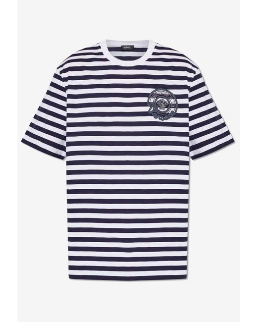Versace Blue Nautical Stripe Crewneck T-Shirt for men