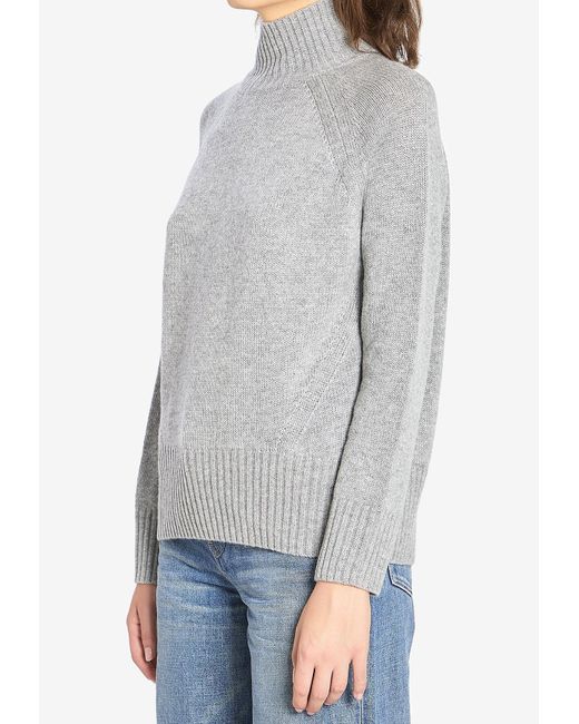 Allude Gray Wool And Cashmere Turtleneck Sweater