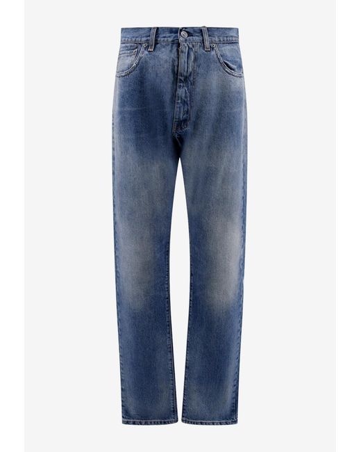 Maison Margiela Blue Frayed Jeans With Signature-Stitches