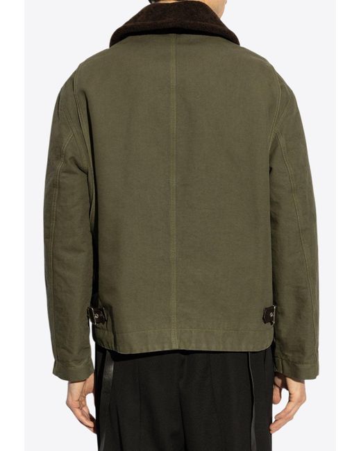 Loewe Green Zip-Up Jacket With Shearling-Collar for men