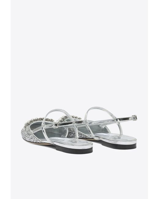 Jimmy Choo White Belinda Glittered Slingback Flats