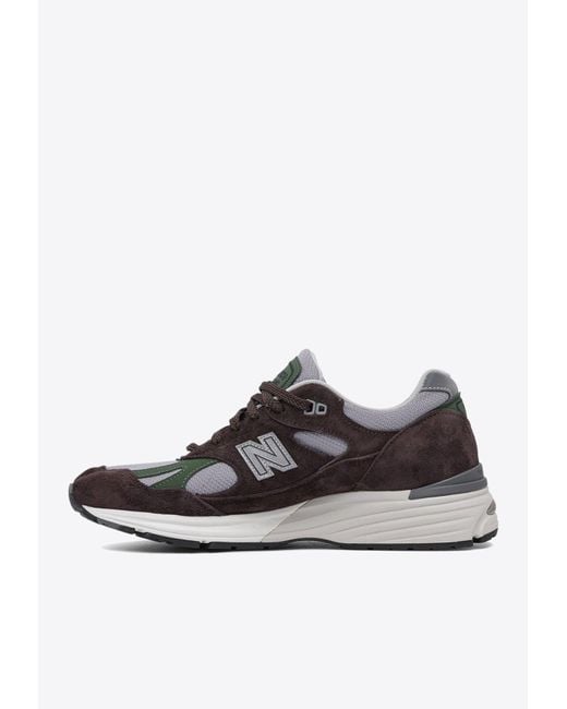 New Balance White 991V2 Low-Top Suede Sneakers for men