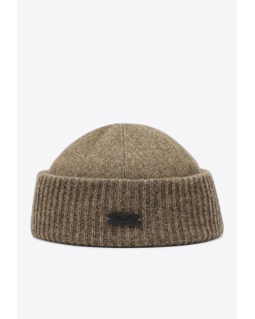 Loro Piana Brown Logo Label Cashmere Beanie for men