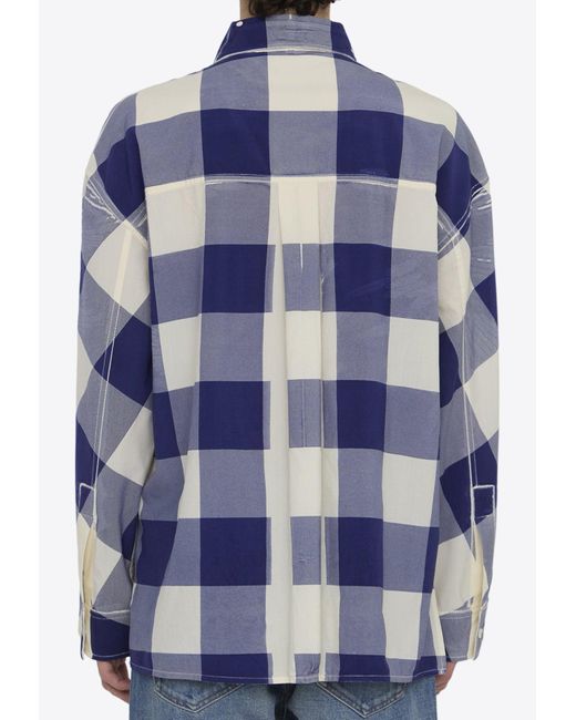 Loewe Blue Long-Sleeved Checked Shirt for men