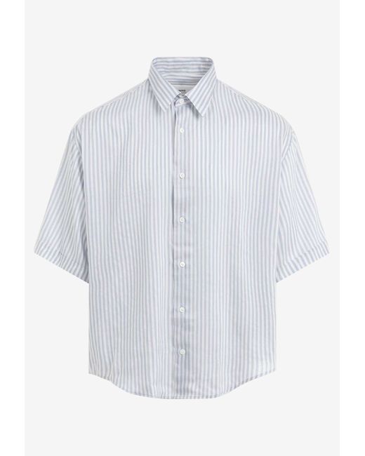 AMI White Striped Short-Sleeved Shirt for men
