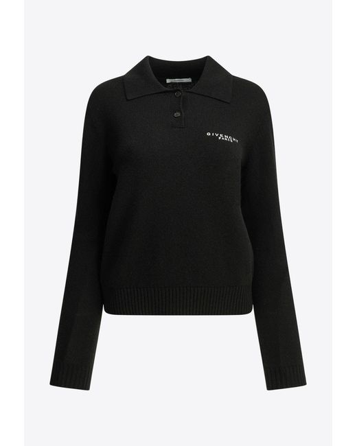 Givenchy Black Logo Wool-Blend Polo Sweater