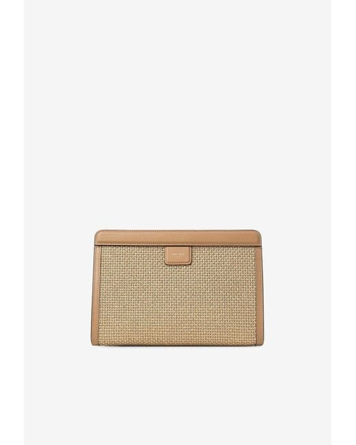 Jimmy Choo White Small Avenue Raffia Pouch