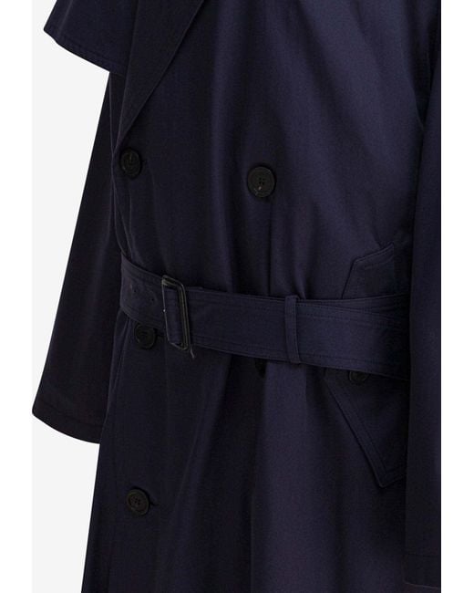 Balenciaga Blue Double-Breasted Belted Trench Coat