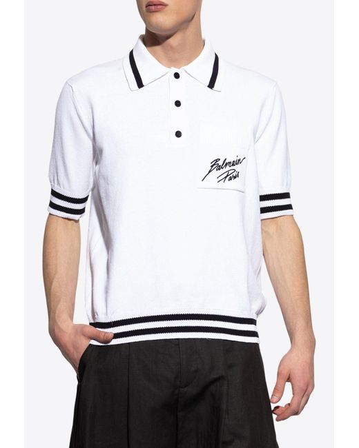 Balmain White Cotton Polo Shirt