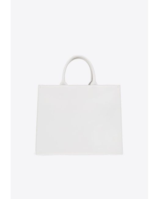Dolce & Gabbana Logo-embossed Leather Tote Bag in White | Lyst