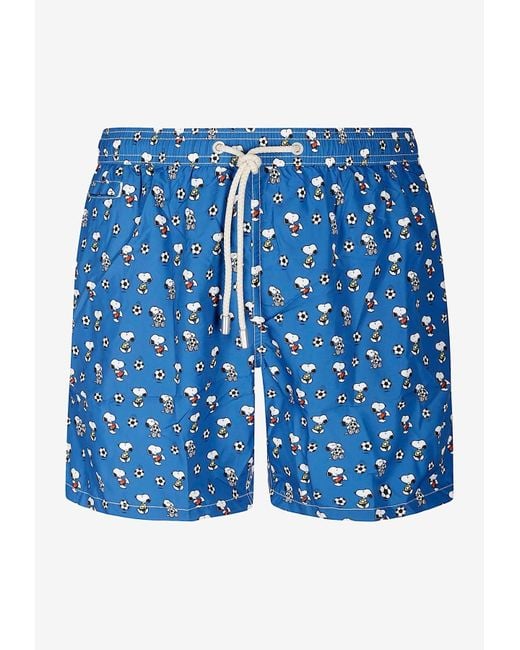 Mc2 Saint Barth Blue Snoopy Soccer Print Swim Shorts for men