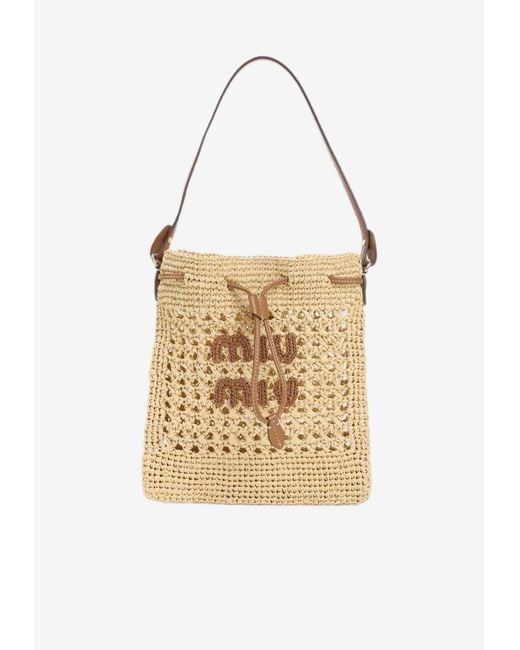 Miu Miu Natural Raffia Logo Shoulder Bag