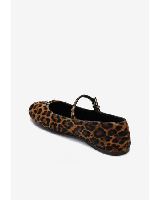バレエシューズ PRADA WHITE/DARK BROWN BALLERINAS WITH ANIMAL PRINT Prada Prada White/Dark Brown Ballerinas With Animal Print