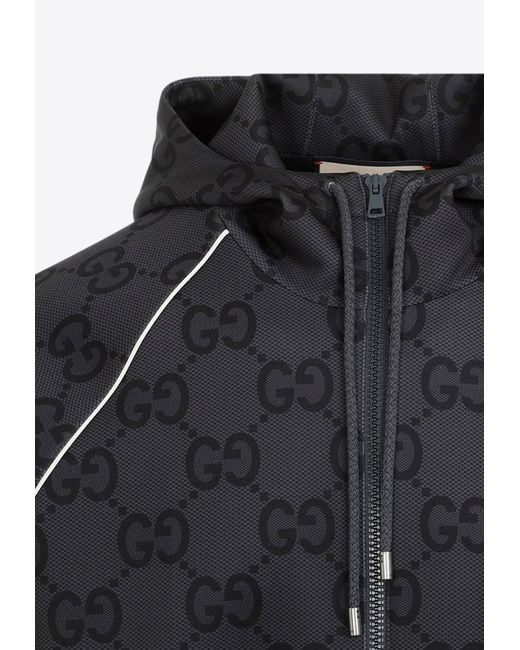 Gucci Black All-Over Logo Zip-Up Hooded Sweatshirt for men